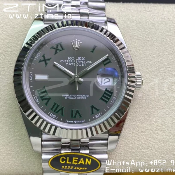 Rolex DateJust 41 126334 Clean 1:1 Best Edition 904L Steel Wimbledon Dial on Jubilee Bracelet VR3235 - Super Clone Watch | 1:1 Best Version