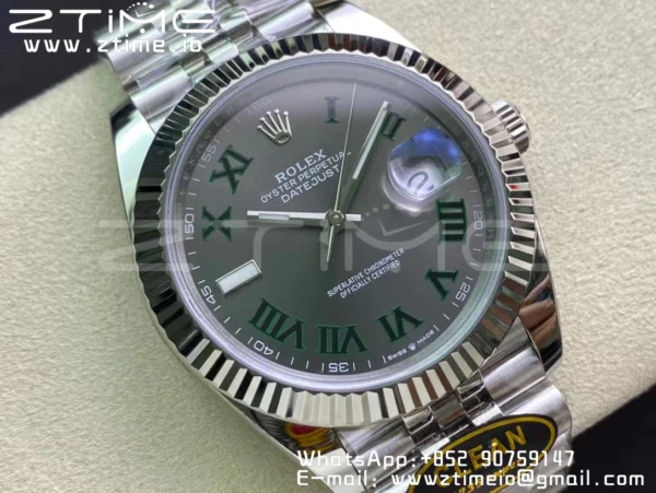 Rolex DateJust 41 126334 Clean 1:1 Best Edition 904L Steel Wimbledon Dial on Jubilee Bracelet VR3235 - Super Clone Watch | 1:1 Best Version