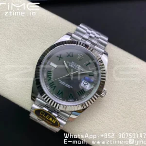 Rolex DateJust 41 126334 Clean 1:1 Best Edition 904L Steel Wimbledon Dial on Jubilee Bracelet VR3235 - Super Clone Watch | 1:1 Best Version