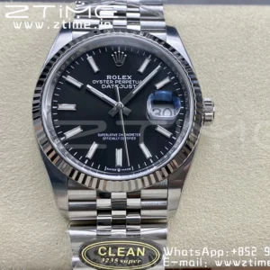Rolex DateJust 36 126234 904L SS Clean Factory 1:1 Best Edition Fluted Bezel Black Dial on Jubilee Bracelet VR3235 - Super Clone Watch | 1:1 Best Version