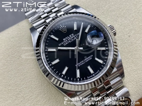 Rolex DateJust 36 126234 904L SS Clean Factory 1:1 Best Edition Fluted Bezel Black Dial on Jubilee Bracelet VR3235 - Super Clone Watch | 1:1 Best Version