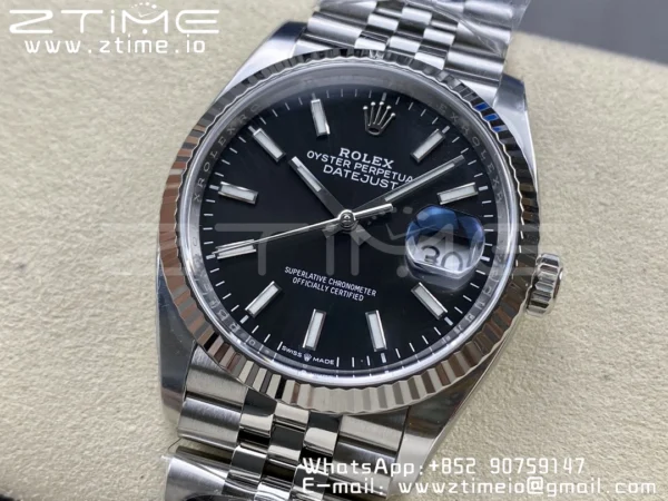 Rolex DateJust 36 126234 904L SS Clean Factory 1:1 Best Edition Fluted Bezel Black Dial on Jubilee Bracelet VR3235 - Super Clone Watch | 1:1 Best Version