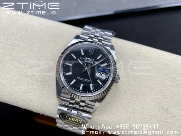 Rolex DateJust 36 126234 904L SS Clean Factory 1:1 Best Edition Fluted Bezel Black Dial on Jubilee Bracelet VR3235 - Super Clone Watch | 1:1 Best Version