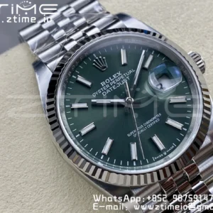 Rolex DateJust 36 126234 904L SS Clean Factory 1:1 Best Edition Fluted Bezel Green Dial on Jubilee Bracelet VR3235 - Super Clone Watch | 1:1 Best Version
