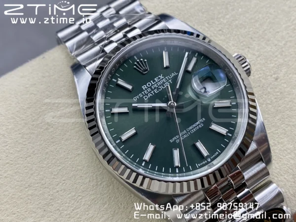 Rolex DateJust 36 126234 904L SS Clean Factory 1:1 Best Edition Fluted Bezel Green Dial on Jubilee Bracelet VR3235 - Super Clone Watch | 1:1 Best Version