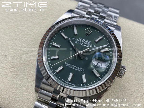 Rolex DateJust 36 126234 904L SS Clean Factory 1:1 Best Edition Fluted Bezel Green Dial on Jubilee Bracelet VR3235 - Super Clone Watch | 1:1 Best Version