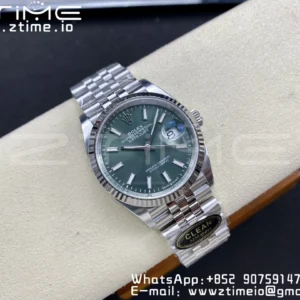 Rolex DateJust 36 126234 904L SS Clean Factory 1:1 Best Edition Fluted Bezel Green Dial on Jubilee Bracelet VR3235 - Super Clone Watch | 1:1 Best Version