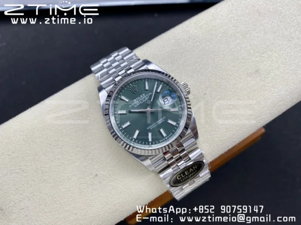 Rolex DateJust 36 126234 904L SS Clean Factory 1:1 Best Edition Fluted Bezel Green Dial on Jubilee Bracelet VR3235 - Super Clone Watch | 1:1 Best Version