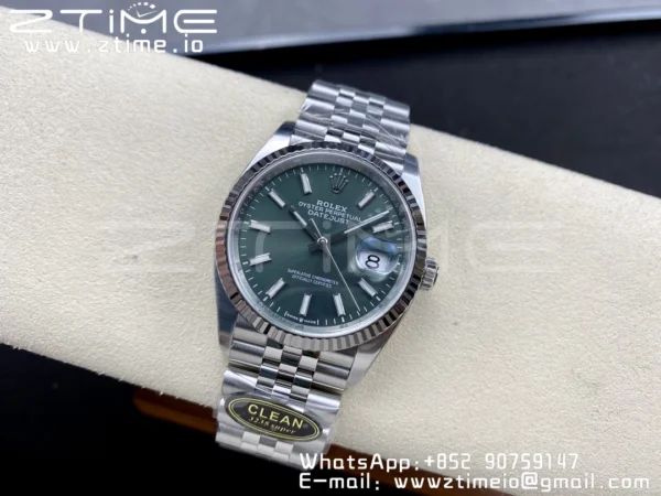 Rolex DateJust 36 126234 904L SS Clean Factory 1:1 Best Edition Fluted Bezel Green Dial on Jubilee Bracelet VR3235 - Super Clone Watch | 1:1 Best Version