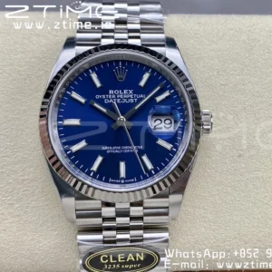 Rolex DateJust 36 126234 904L SS Clean Factory 1:1 Best Edition Fluted Bezel Blue Dial on Jubilee Bracelet VR3235 - Super Clone Watch | 1:1 Best Version