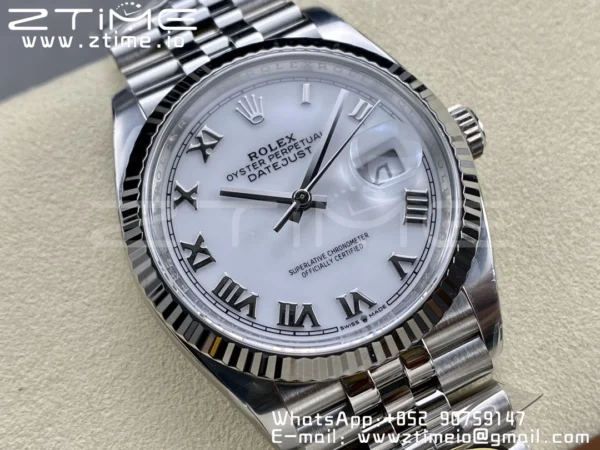 Rolex DateJust 36 126234 904L SS Clean Factory 1:1 Best Edition Fluted Bezel White Roman Dial on Jubilee Bracelet VR3235 - Super Clone Watch | 1:1 Best Version