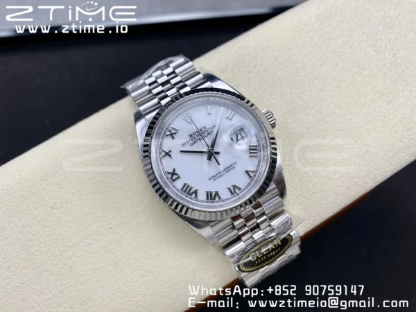 Rolex DateJust 36 126234 904L SS Clean Factory 1:1 Best Edition Fluted Bezel White Roman Dial on Jubilee Bracelet VR3235 - Super Clone Watch | 1:1 Best Version