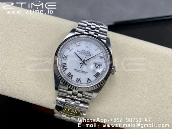 Rolex DateJust 36 126234 904L SS Clean Factory 1:1 Best Edition Fluted Bezel White Roman Dial on Jubilee Bracelet VR3235 - Super Clone Watch | 1:1 Best Version