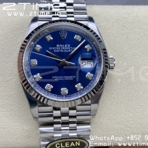 Rolex DateJust 36mm 126234 Clean 1:1 Best Edition 904L Steel Blue Diamond Dial on Jubilee Bracelet VR3235 - Super Clone Watch | 1:1 Best Version
