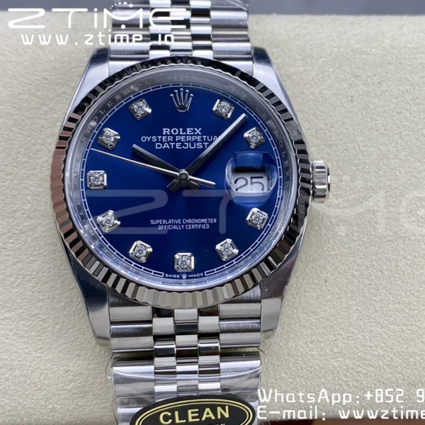Rolex DateJust 36mm 126234 Clean 1:1 Best Edition 904L Steel Blue Diamond Dial on Jubilee Bracelet VR3235 - Super Clone Watch | 1:1 Best Version