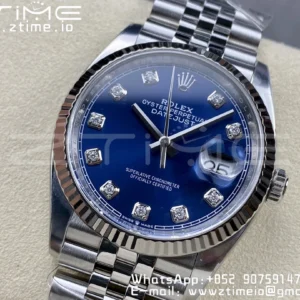 Rolex DateJust 36mm 126234 Clean 1:1 Best Edition 904L Steel Blue Diamond Dial on Jubilee Bracelet VR3235 - Super Clone Watch | 1:1 Best Version