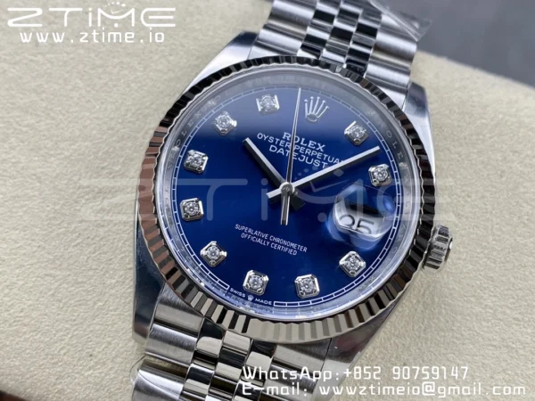 Rolex DateJust 36mm 126234 Clean 1:1 Best Edition 904L Steel Blue Diamond Dial on Jubilee Bracelet VR3235 - Super Clone Watch | 1:1 Best Version