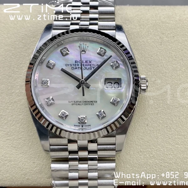 Rolex DateJust 36mm 126234 Clean 1:1 Best Edition 904L Steel MOP Diamond Dial on Jubilee Bracelet VR3235 - Super Clone Watch | 1:1 Best Version