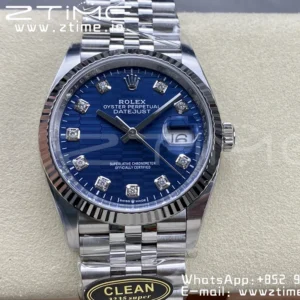 Rolex DateJust 36mm 126234 Clean 1:1 Best Edition 904L Steel Blue Diamond Dial on Jubilee Bracelet VR3235 - Super Clone Watch | 1:1 Best Version