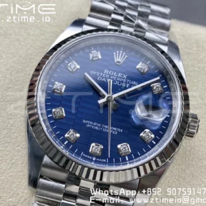 Rolex DateJust 36mm 126234 Clean 1:1 Best Edition 904L Steel Blue Diamond Dial on Jubilee Bracelet VR3235 - Super Clone Watch | 1:1 Best Version