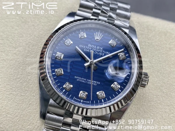 Rolex DateJust 36mm 126234 Clean 1:1 Best Edition 904L Steel Blue Diamond Dial on Jubilee Bracelet VR3235 - Super Clone Watch | 1:1 Best Version