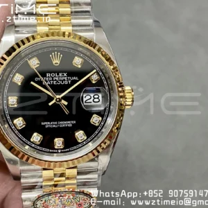 Rolex DateJust 36 126233 Clean 1:1 Best Edition 904L Steel Black Diamonds Dial on SS/YG Jubilee Bracelet VR3235 - Super Clone Watch | 1:1 Best Version