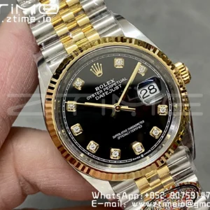 Rolex DateJust 36 126233 Clean 1:1 Best Edition 904L Steel Black Diamonds Dial on SS/YG Jubilee Bracelet VR3235 - Super Clone Watch | 1:1 Best Version