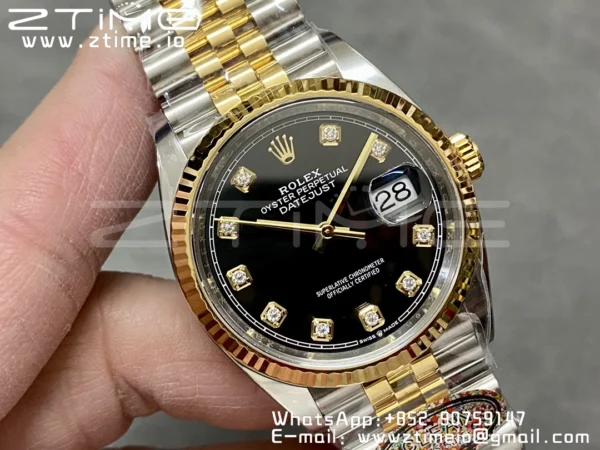 Rolex DateJust 36 126233 Clean 1:1 Best Edition 904L Steel Black Diamonds Dial on SS/YG Jubilee Bracelet VR3235 - Super Clone Watch | 1:1 Best Version