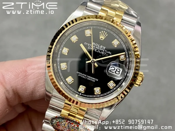 Rolex DateJust 36 126233 Clean 1:1 Best Edition 904L Steel Black Diamonds Dial on SS/YG Jubilee Bracelet VR3235 - Super Clone Watch | 1:1 Best Version