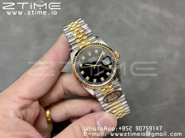 Rolex DateJust 36 126233 Clean 1:1 Best Edition 904L Steel Black Diamonds Dial on SS/YG Jubilee Bracelet VR3235 - Super Clone Watch | 1:1 Best Version