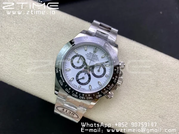 Rolex Daytona 116500 Clean Factory 1:1 Best Edition 904L SS Case and Bracelet White Dial SA4130 v2 - Super Clone Watch | 1:1 Best Version