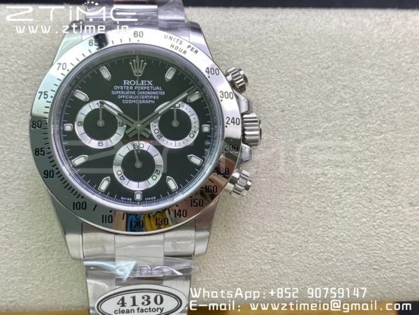 Rolex Daytona 116520 Clean Factory 1:1 Best Edition 904L SS Case and Bracelet Black Dial SA4130 v2 - Super Clone Watch | 1:1 Best Version