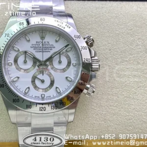 Rolex Daytona 116520 Clean Factory 1:1 Best Edition 904L SS Cassa e Bracciale Quadrante Bianco SA4130 v2 - Orologio Super Clone | 1:1 Best Version
