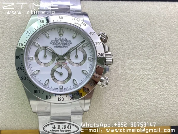 Rolex Daytona 116520 Clean Factory 1:1 Best Edition 904L SS Cassa e Bracciale Quadrante Bianco SA4130 v2 - Orologio Super Clone | 1:1 Best Version