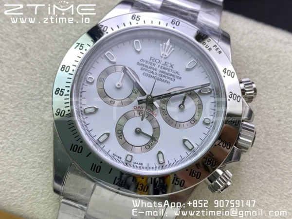 Rolex Daytona 116520 Clean Factory 1:1 Best Edition 904L SS Cassa e Bracciale Quadrante Bianco SA4130 v2 - Orologio Super Clone | 1:1 Best Version