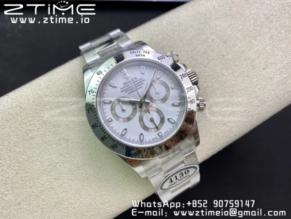 Rolex Daytona 116520 Clean Factory 1:1 Best Edition 904L SS Cassa e Bracciale Quadrante Bianco SA4130 v2 - Orologio Super Clone | 1:1 Best Version