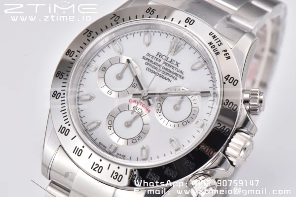 Rolex Daytona 116520 Clean Factory 1:1 Best Edition 904L SS Cassa e Bracciale Quadrante Bianco SA4130 v2 - Orologio Super Clone | 1:1 Best Version