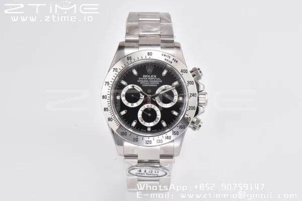 Rolex Daytona 116520 Clean Factory 1:1 Best Edition 904L SS Case and Bracelet Black Dial SA4130 v2 - Super Clone Watch | 1:1 Best Version