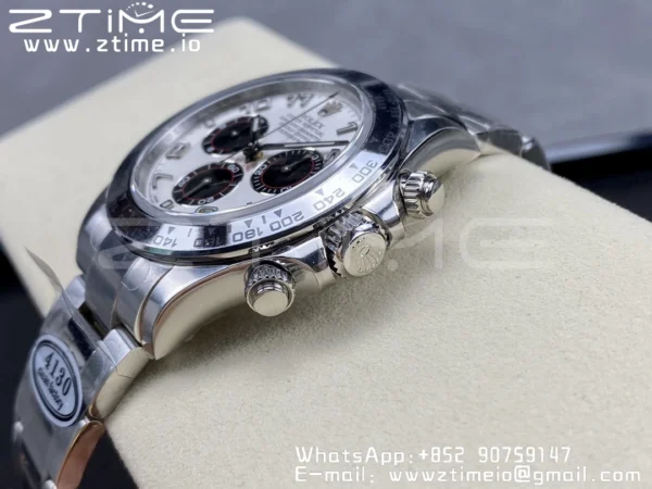 Rolex Daytona 116509 Clean 1:1 Best Edition Cassa 904L SS Quadrante Bianco su Bracciale SS SA4130 V2 - Orologio Super Clone | 1:1 Best Version