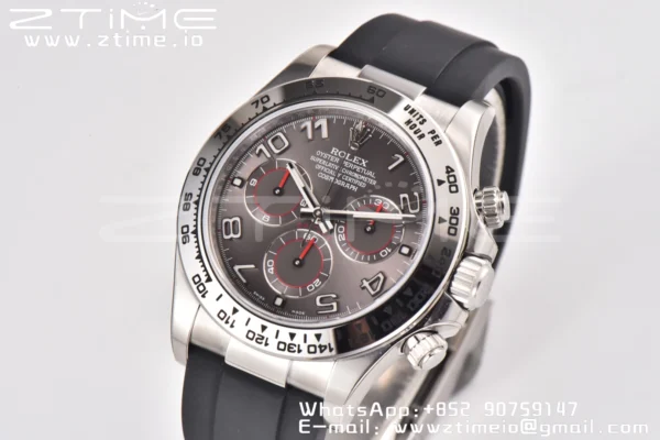 Rolex Daytona 116509 Clean 1:1 Best Edition 904L SS Case Gray Dial on Rubber Strap SA4130 V2 - Super Clone Watch | 1:1 Best Version