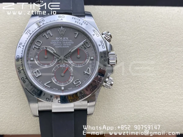 Rolex Daytona 116509 Clean 1:1 Best Edition 904L SS Case Gray Dial on Rubber Strap SA4130 V2 - Super Clone Watch | 1:1 Best Version
