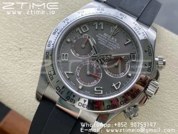 Rolex Daytona 116509 Clean 1:1 Best Edition 904L SS Case Gray Dial on Rubber Strap SA4130 V2 - Super Clone Watch | 1:1 Best Version