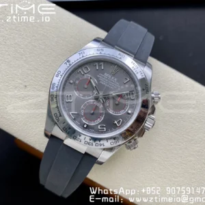 Rolex Daytona 116509 Clean 1:1 Best Edition 904L SS Case Gray Dial on Rubber Strap SA4130 V2 - Super Clone Watch | 1:1 Best Version