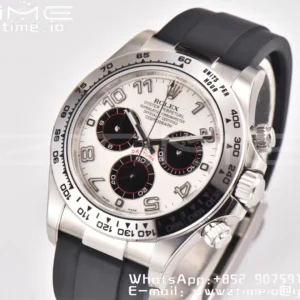 Rolex Daytona 116509 Clean 1:1 Best Edition 904L SS Case White Dial on Rubber Strap SA4130 V2 - Super Clone Watch | 1:1 Best Version
