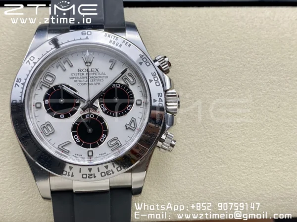 Rolex Daytona 116509 Clean 1:1 Best Edition 904L SS Case White Dial on Rubber Strap SA4130 V2 - Super Clone Watch | 1:1 Best Version