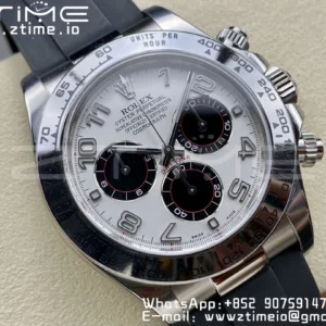 Rolex Daytona 116509 Clean 1:1 Best Edition 904L SS Case White Dial on Rubber Strap SA4130 V2 - Super Clone Watch | 1:1 Best Version