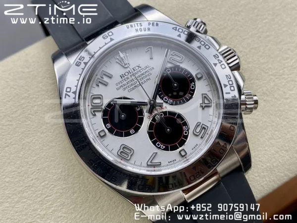 Rolex Daytona 116509 Clean 1:1 Best Edition 904L SS Case White Dial on Rubber Strap SA4130 V2 - Super Clone Watch | 1:1 Best Version