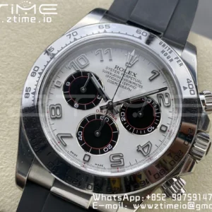 Rolex Daytona 116509 Clean 1:1 Best Edition 904L SS Case White Dial on Rubber Strap SA4130 V2 - Super Clone Watch | 1:1 Best Version
