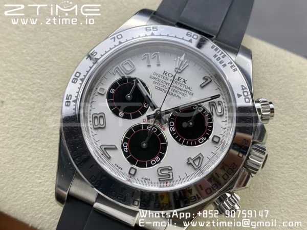 Rolex Daytona 116509 Clean 1:1 Best Edition 904L SS Case White Dial on Rubber Strap SA4130 V2 - Super Clone Watch | 1:1 Best Version