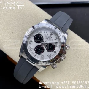 Rolex Daytona 116509 Clean 1:1 Best Edition 904L SS Case White Dial on Rubber Strap SA4130 V2 - Super Clone Watch | 1:1 Best Version